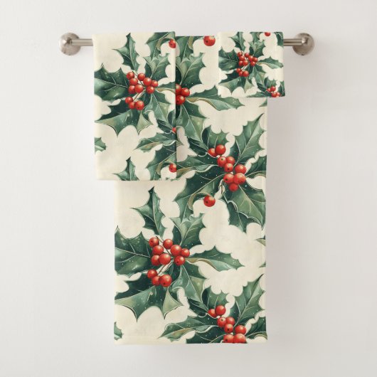Kerstpatroon met Holly Leaves en Red Berry Bad Handdoek (Insitu)