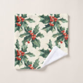Kerstpatroon met Holly Leaves en Red Berry Bad Handdoek (Wasdoekje)