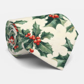 Kerstpatroon met Holly Leaves en Red Berry Stropdas (Opgerold)