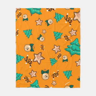 kerstpatroon met kaarsen, Tangerinesbackgrou Fleece Deken