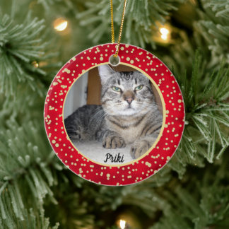 Kerstpatroon met rode en gouden Confetti Keramisch Ornament