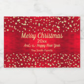 Kerstpatroon met rode en gouden Confetti Voedselcontainer Etiket (Enkel label)