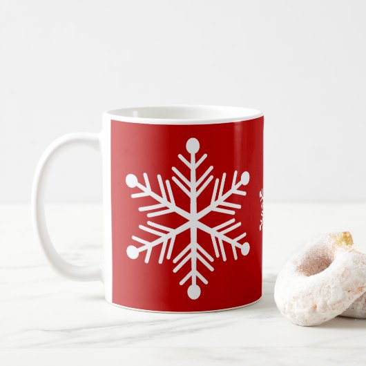 Kerstpatroon met rode en witte snowflake koffiemok (Met donut)