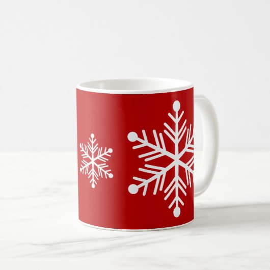 Kerstpatroon met rode en witte snowflake koffiemok (Voorkant rechts)