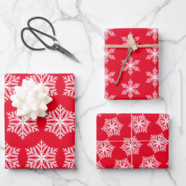 Kerstpatroon met rode en witte snowflakes inpakpapier vel