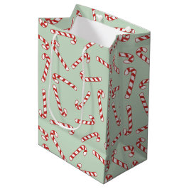 Kerstpatroon met rode, groene en witte snoepriet medium cadeauzakje