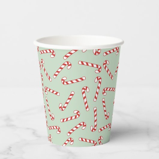 Kerstpatroon met rode, groene en witte snoepriet papieren bekers (Voorkant)