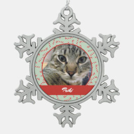 Kerstpatroon met rode, groene en witte snoepriet tin sneeuwvlok ornament