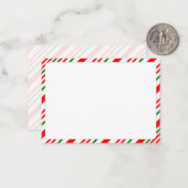 Kerstpatroon met rode, groene en witte snoepstokje notitiekaartje (Voorkant / Achterkant in situ)