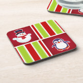 kerstpatroon met sneeuwmannen en pinguïns bier onderzetter (Linkerzijde)