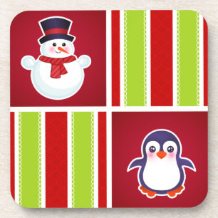 kerstpatroon met sneeuwmannen en pinguïns bier onderzetter