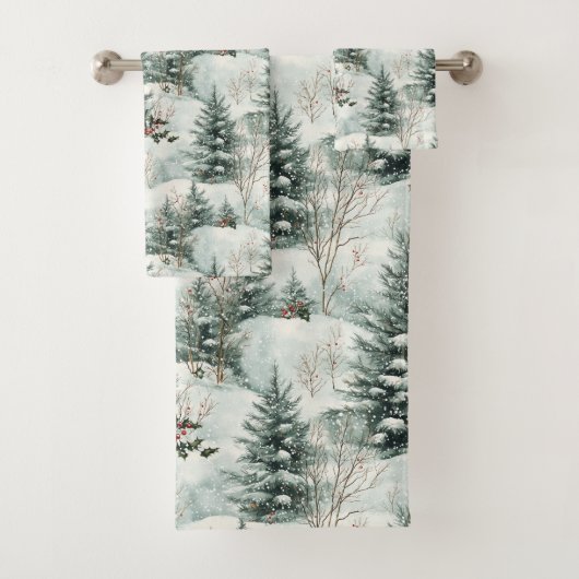 Kerstpatroon met Snowy Forest en Pine bomen Bad Handdoek (Insitu)