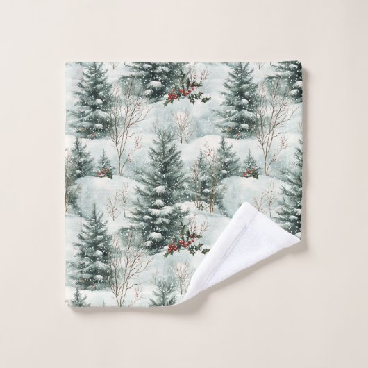 Kerstpatroon met Snowy Forest en Pine bomen Bad Handdoek (Wasdoekje)