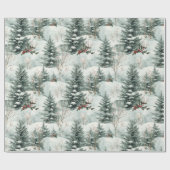 Kerstpatroon met Snowy Forest en Pine bomen Cadeaupapier (Vlak)