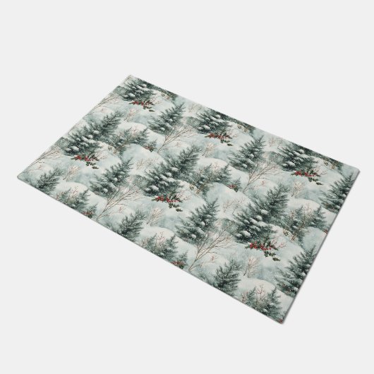 Kerstpatroon met Snowy Forest en Pine bomen Deurmat (Schuin)