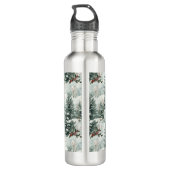 Kerstpatroon met Snowy Forest en Pine bomen Waterfles (Achterkant)