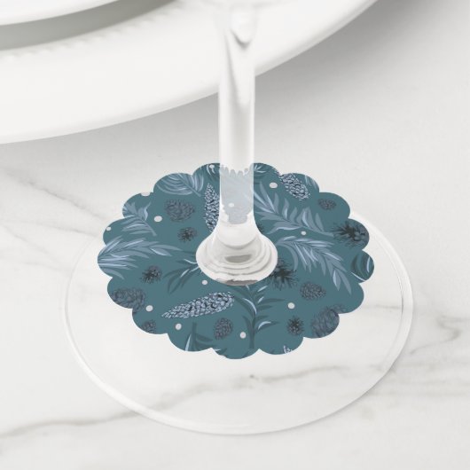 kerstpatroon, pijnsneeuw 12 wijnglaslabel (Dichtbij)