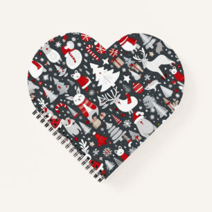 Kerstpatroon sneeuwman santa bomen grijs decor notitieboek