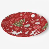 Kerstpatroon sneeuwman santa bomen grijs decor papieren bordje (Gekanteld)