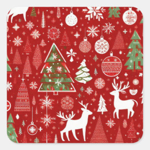 Kerstpatroon sneeuwman santa bomen grijs decor vierkante sticker