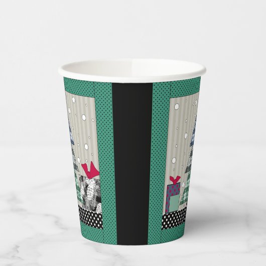 kerstpatroon, toegepast, nieuw jaar, kerst papieren bekers (Links)