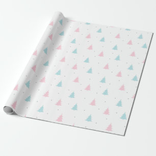 Kerstpatroon van blauwe, roze sparrenbomen cadeaupapier