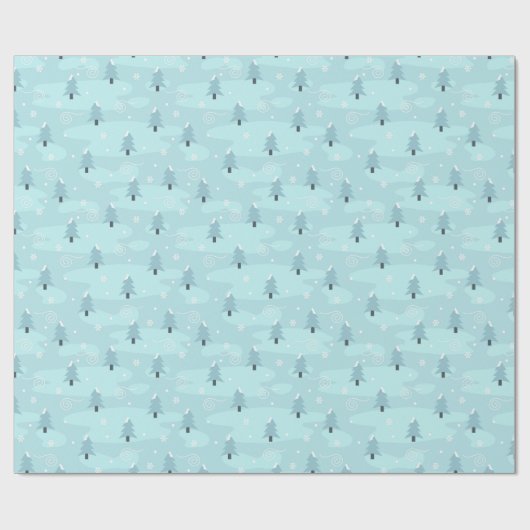 kerstpatroon van blauwe sparren en sneeuw cadeaupapier (Vlak)