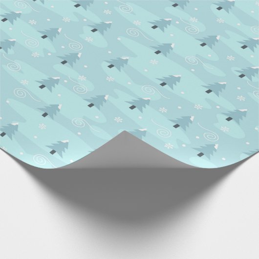 kerstpatroon van blauwe sparren en sneeuw cadeaupapier (Hoek)