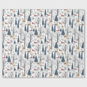 kerstpatroon van de dieren in het winterbos cadeaupapier (Vlak)