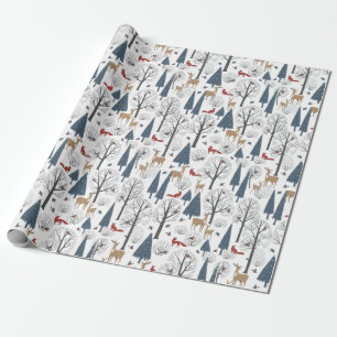 Kerstpatroon van Dieren in Winterbos Cadeaupapier