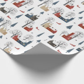 kerstpatroon van dorpen en rode vossen cadeaupapier (Hoek)