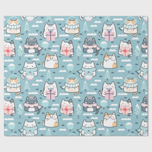 kerstpatroon van grappige katten, magische sneeuwb cadeaupapier (Vlak)