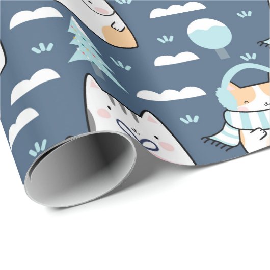 Kerstpatroon van grappige moppige katten, cadeaus cadeaupapier (Rol Hoek)