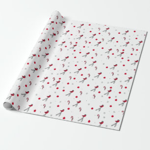 Kerstpatroon van Robin-vogel, Lollypoppen, Sneeuw Cadeaupapier