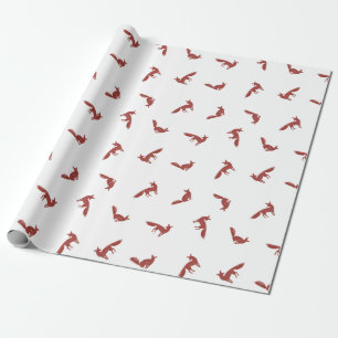 Kerstpatroon van rode vossen op wintersneeuw cadeaupapier