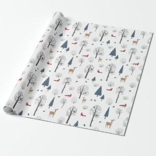 Kerstpatroon van Winterbos en Dieren Cadeaupapier