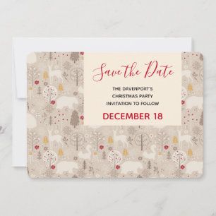Kerstpatroondieren in Cute Woodland Save The Date