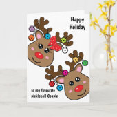 Kerstpekelbal met rendieren, aangepaste tekst C Kaart (Gele Bloem)