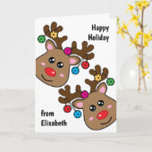 Kerstpekelbal met rendieren, aangepaste tekst kaart (Gele Bloem)