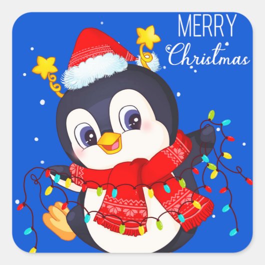 Kerstpenguin Sticker (Voorkant)