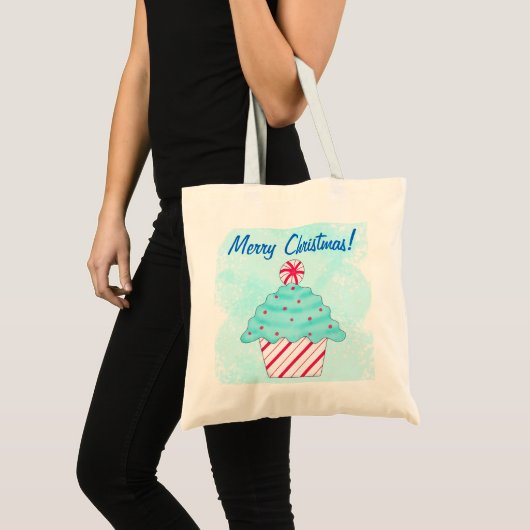 kerstpeppermint Cupcake herbruikbaar winkelen Tote Bag (Voorkant (product))