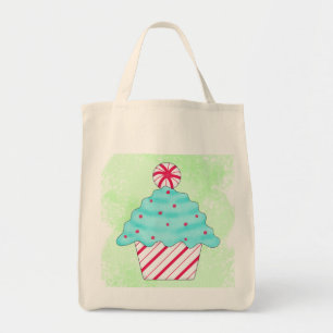 Kerstpeppermint Cupcake Originele Kunst Groen Tote Bag