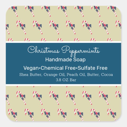 kerstpeppermint Handmade Soap Beauty Branding Vierkante Sticker (Voorkant)