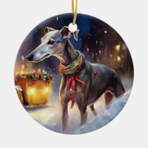 Kerstperiode voor Greyhounds Keramisch Ornament