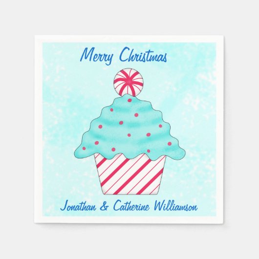 kerstpermint Cupcake-gepersonaliseerde partij Servetten (Voorkant)