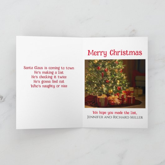 kerstpersonalisatienaam Santa Naughty Nice List Feestdagen Kaart (Binnen)