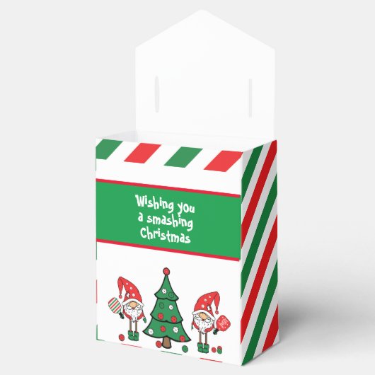 Kerstpickleball-dwergen, aangepaste teksttent bedankdoosjes (Geopend)