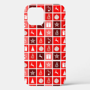 Kerstpictogram Rode Vierkanten Vakantiekunst Klass iPhone 12 Hoesje