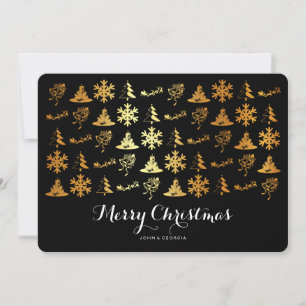 Kerstpictogrammen, zwart en goud feestdagenkaart