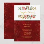 Kerstpine Berrie Burgundy Gold Couples Shower Kaart (Voorkant / Achterkant)